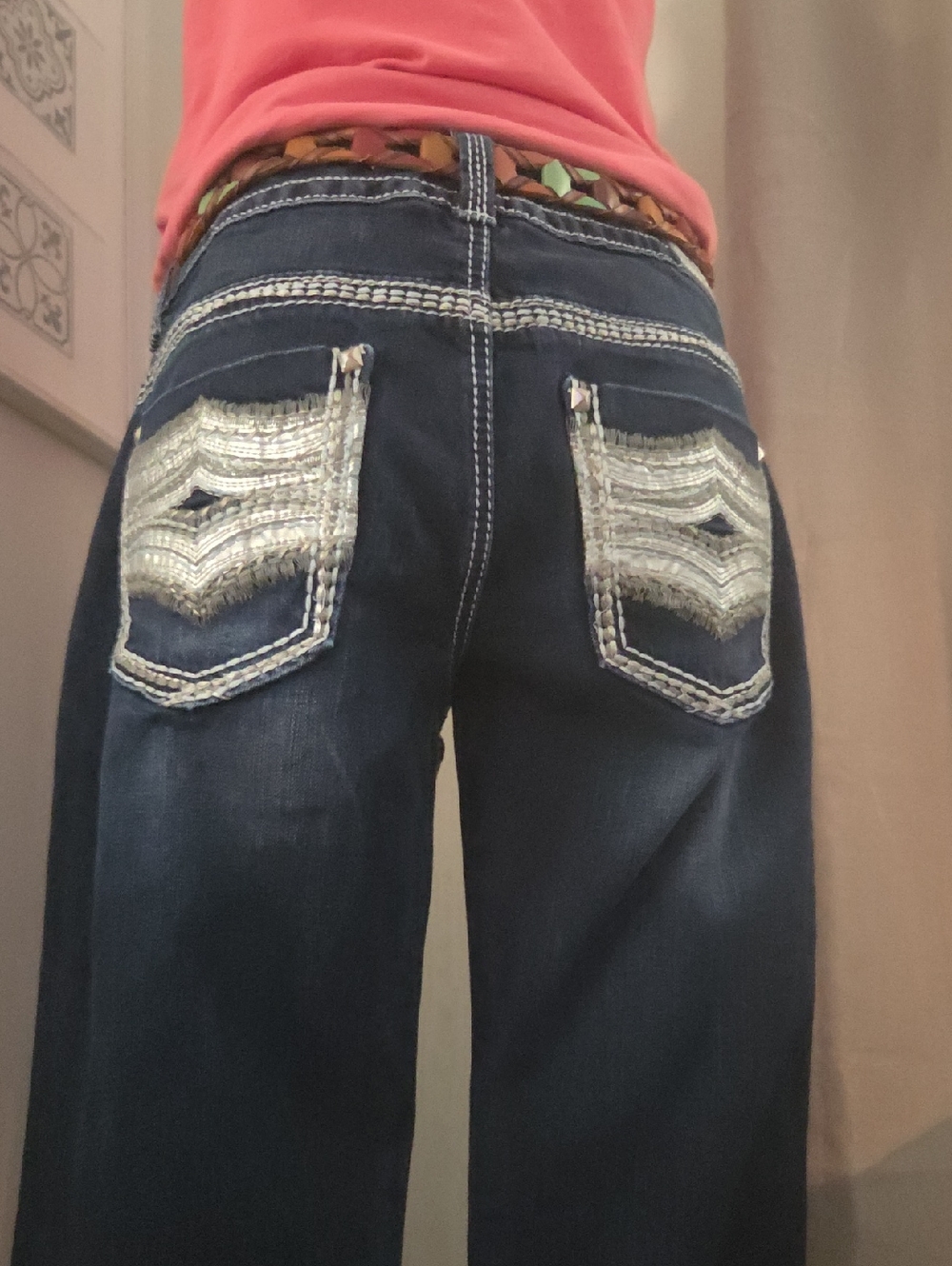 VTG Low Rise Boot Cut Jeans- Triple Stiched Leg, Metallic Stitched Pockets